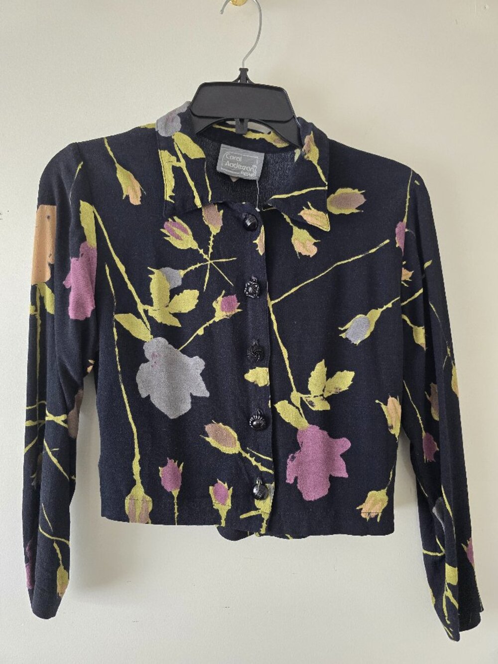Vintage Carole Anderson Black Cropped Shirt Blouse Size Small